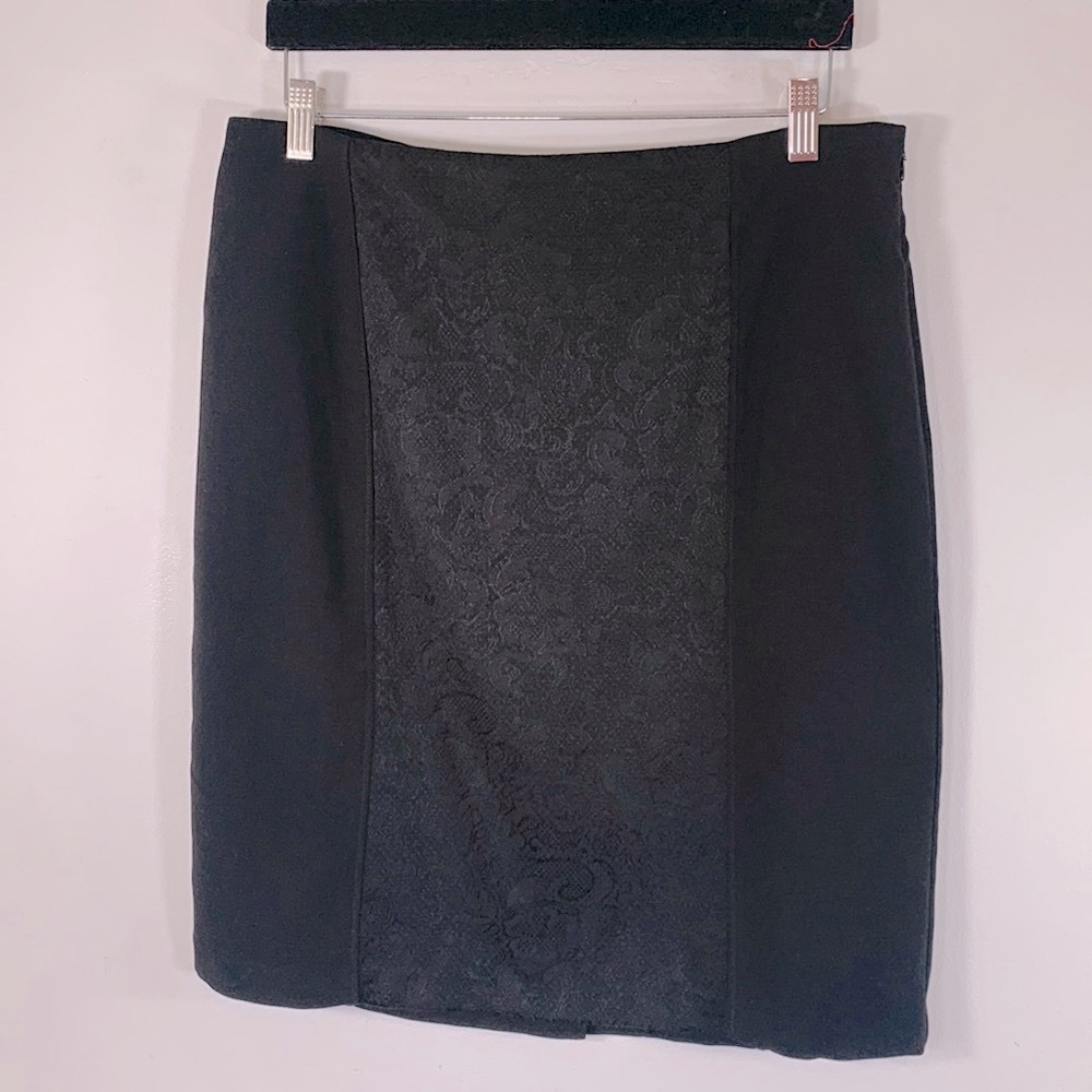 Roz & Ali Lace Floral Panel Tailored Women’s Size 12 Black Pencil Straight Skirt